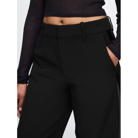 New Gap Tuxedo Pants 12 Tall 365 Mid Rise Satin Trim Straight Leg Trousers Black - Picture 5 of 8
